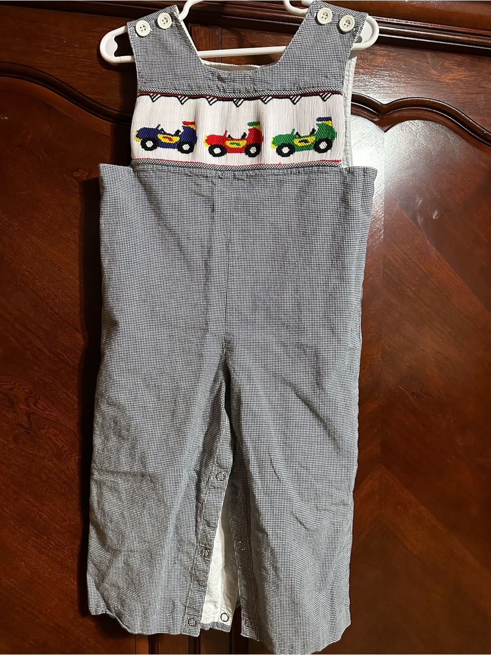 18M Smocked Race Car overalls